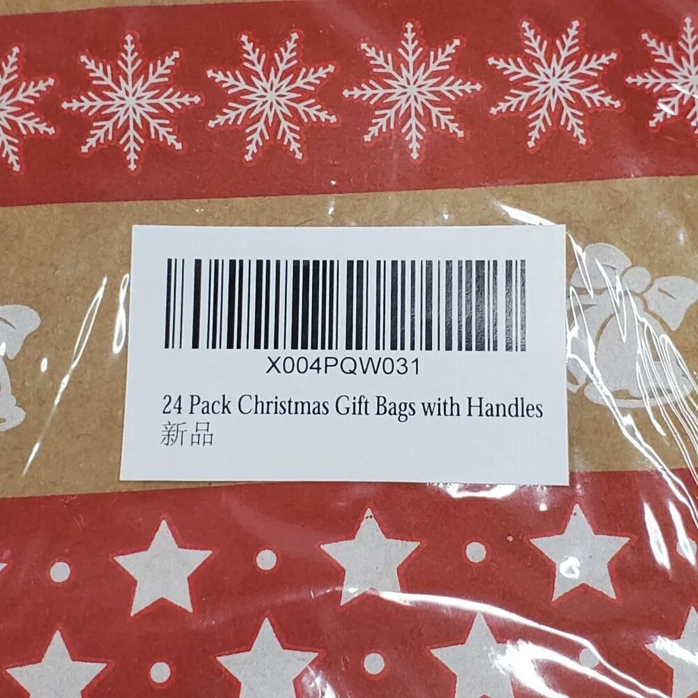 24 Pack Christmas Gift Bags With Handles Kraft Paper 6 Holiday Designs